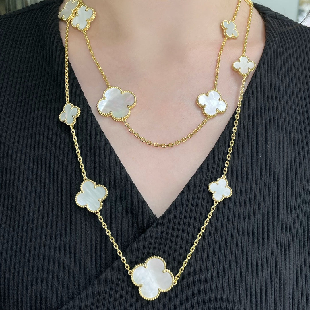 [CharmAmor]CLOVER 16 MOTIF WHITE MOP GOLD NECKLACE
