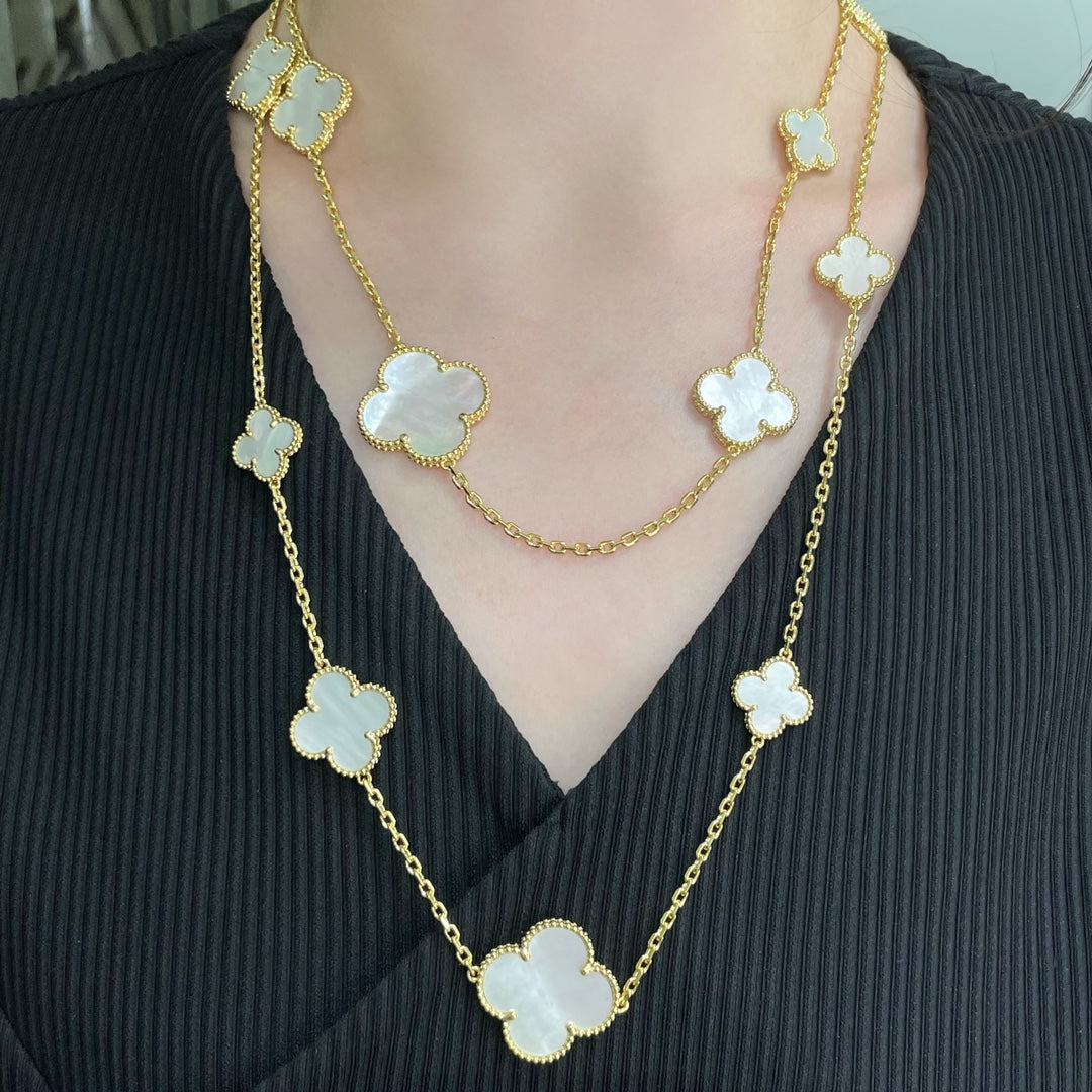 [CharmAmor]CLOVER 16 MOTIF WHITE MOP GOLD NECKLACE