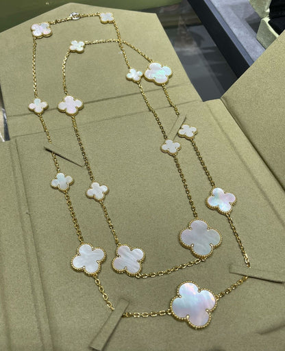 [CharmAmor]CLOVER 16 MOTIF WHITE MOP GOLD NECKLACE