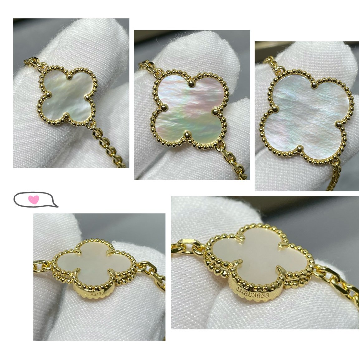 [CharmAmor]CLOVER 16 MOTIF WHITE MOP GOLD NECKLACE