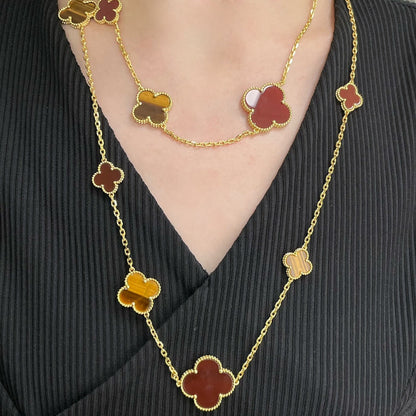 [CharmAmor]CLOVER 16 MOTIF CARNELIAN TIGER EYE ROSE GOLD NECKLACE