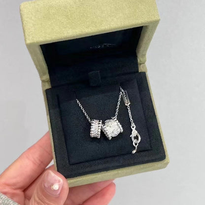 [CharmAmor]PERLEE DOUBLE PENDANT SILVER DIAMOND NECKLACE