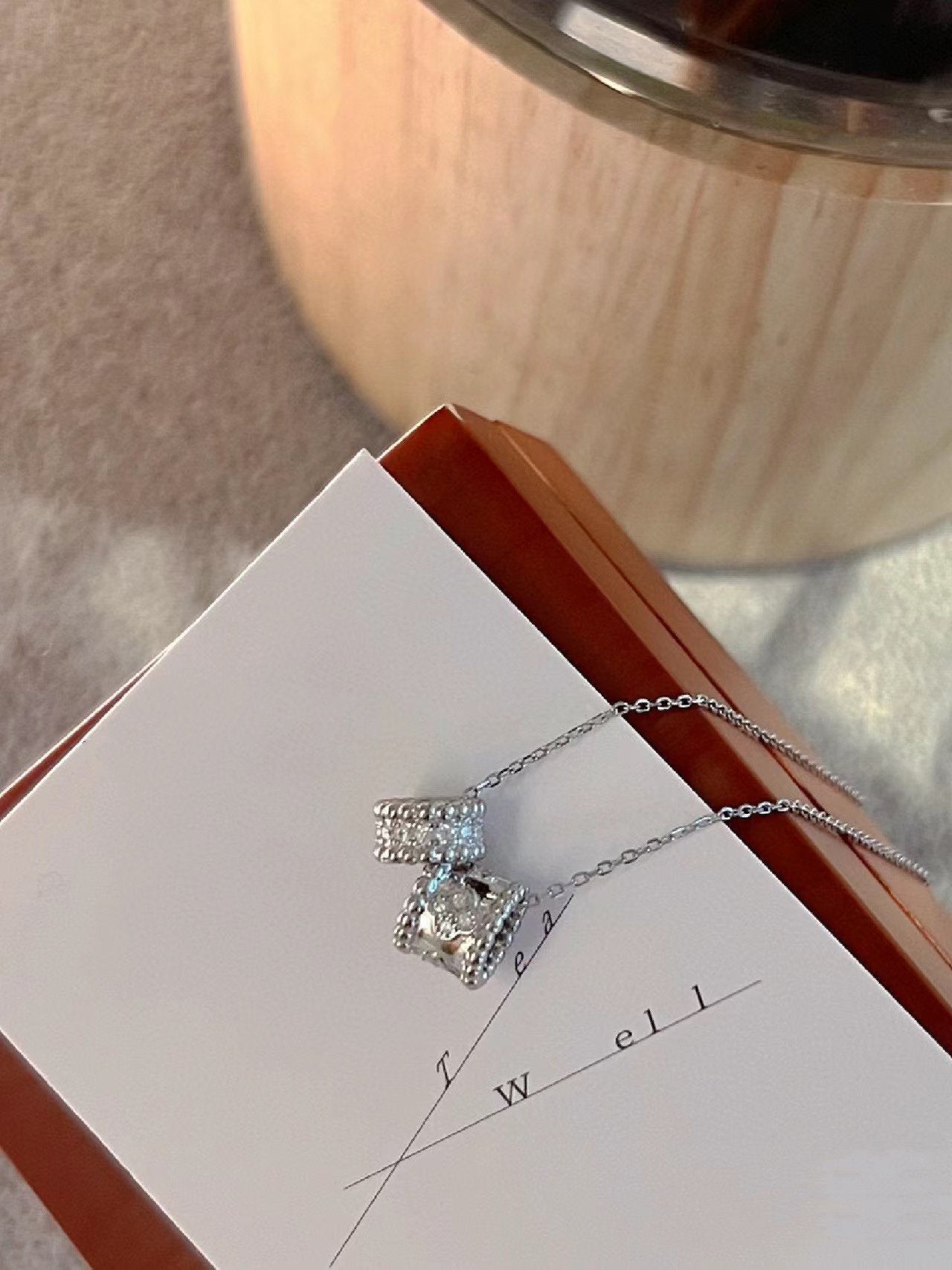 [CharmAmor]PERLEE DOUBLE PENDANT SILVER DIAMOND NECKLACE