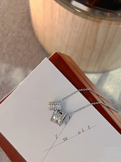 [CharmAmor]PERLEE DOUBLE PENDANT SILVER DIAMOND NECKLACE