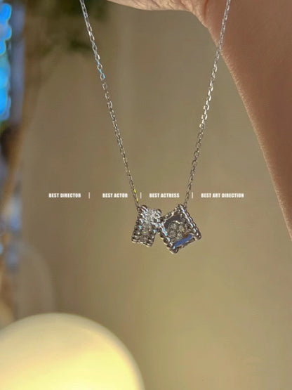 [CharmAmor]PERLEE DOUBLE PENDANT SILVER DIAMOND NECKLACE