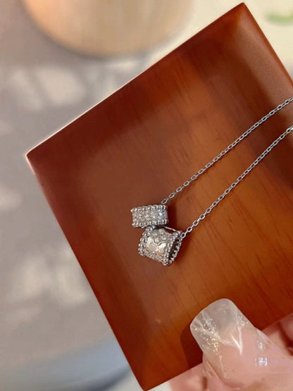 [CharmAmor]PERLEE DOUBLE PENDANT SILVER DIAMOND NECKLACE