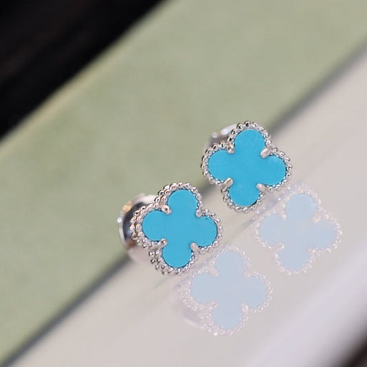[CharmAmor]CLOVER MINI TURQUOISE SILVER STUD EARRINGS