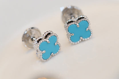 [CharmAmor]CLOVER MINI TURQUOISE SILVER STUD EARRINGS