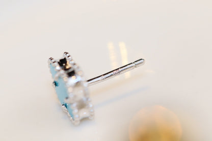 [CharmAmor]CLOVER MINI TURQUOISE SILVER STUD EARRINGS