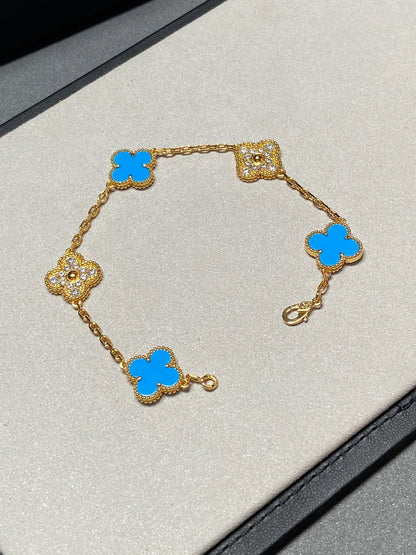 [CharmAmor] CLOVER 5 MOTIF BLUE AGATE BRACELET COLLECTION