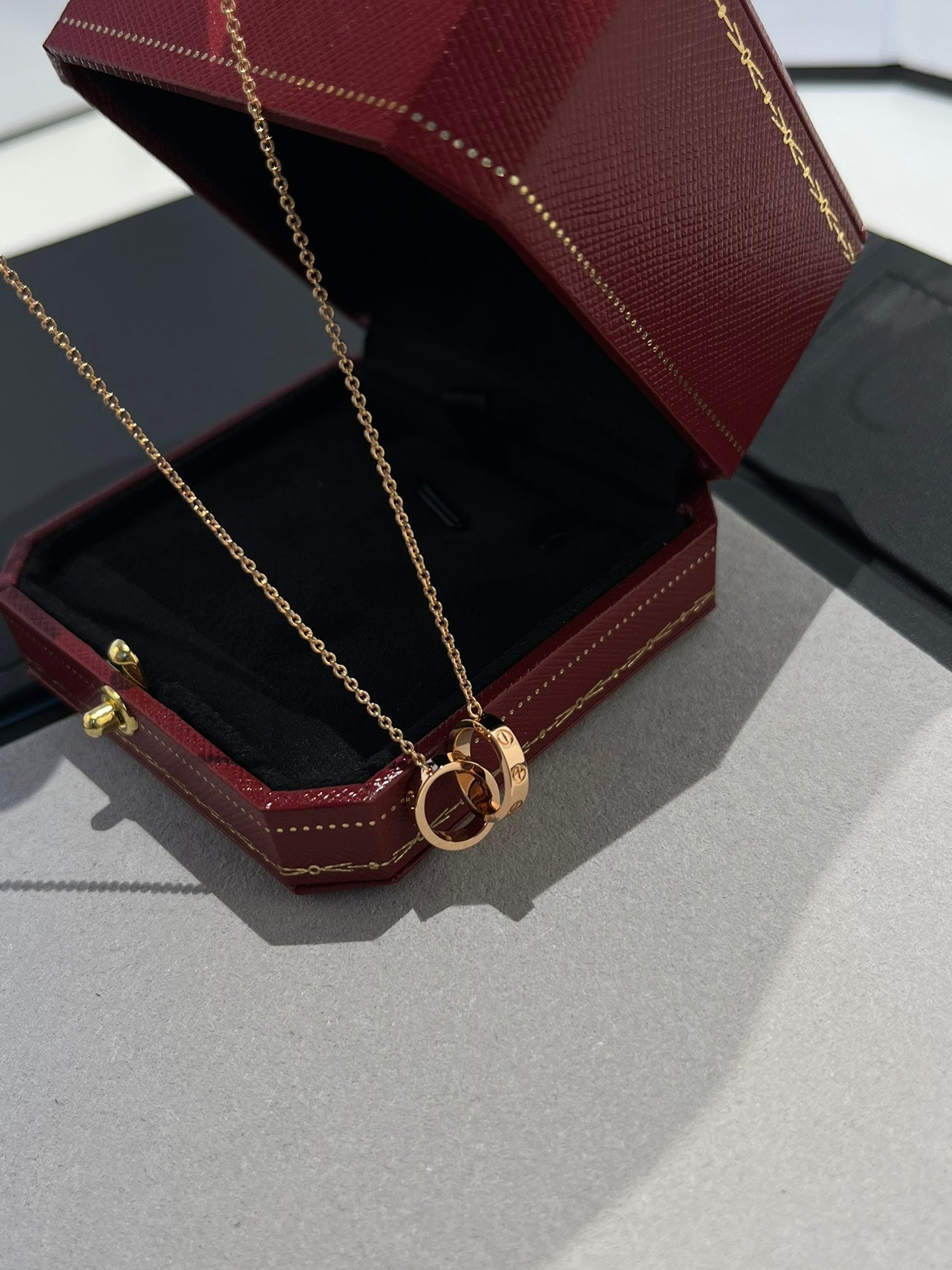[CharmAmor]LOVE NECKLACE DOUBLE RING PINK GOLD