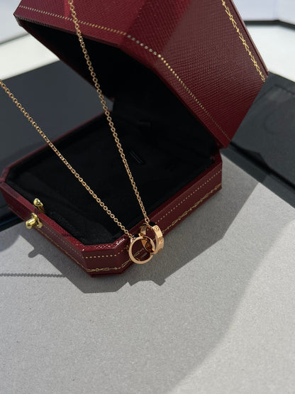 [CharmAmor]LOVE NECKLACE DOUBLE RING PINK GOLD