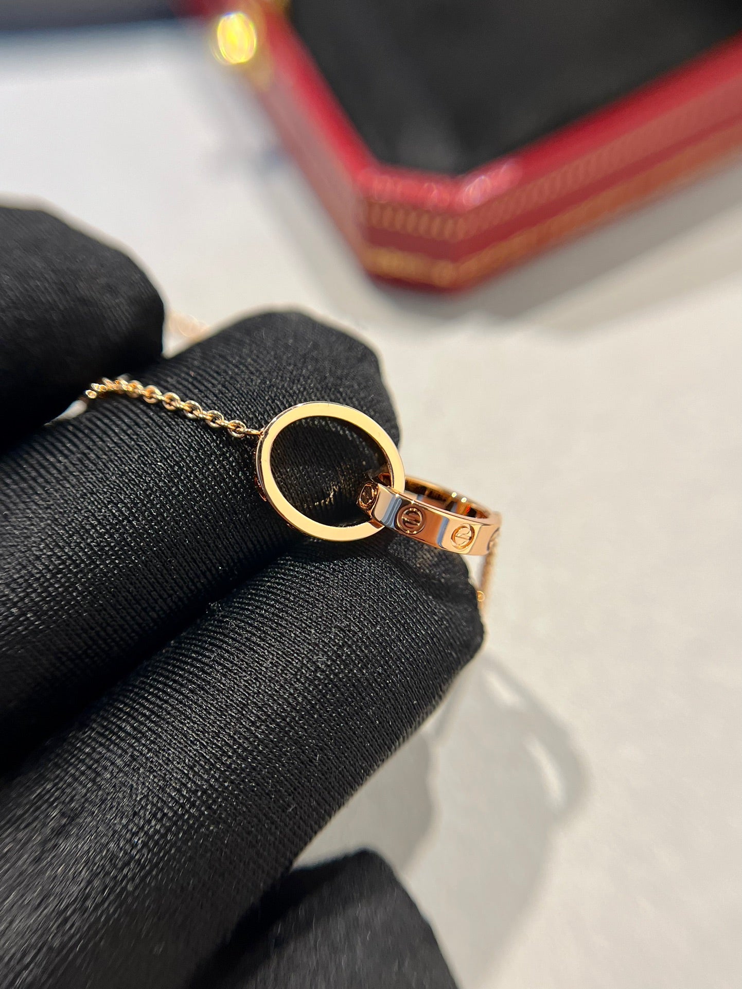 [CharmAmor]LOVE NECKLACE DOUBLE RING PINK GOLD