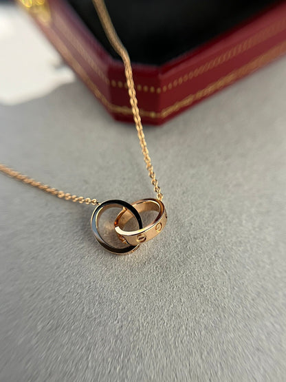 [CharmAmor]LOVE NECKLACE DOUBLE RING PINK GOLD