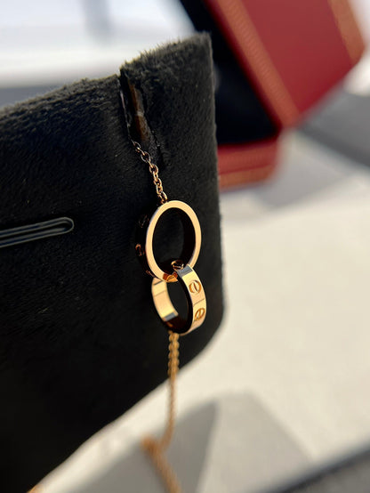 [CharmAmor]LOVE NECKLACE DOUBLE RING PINK GOLD