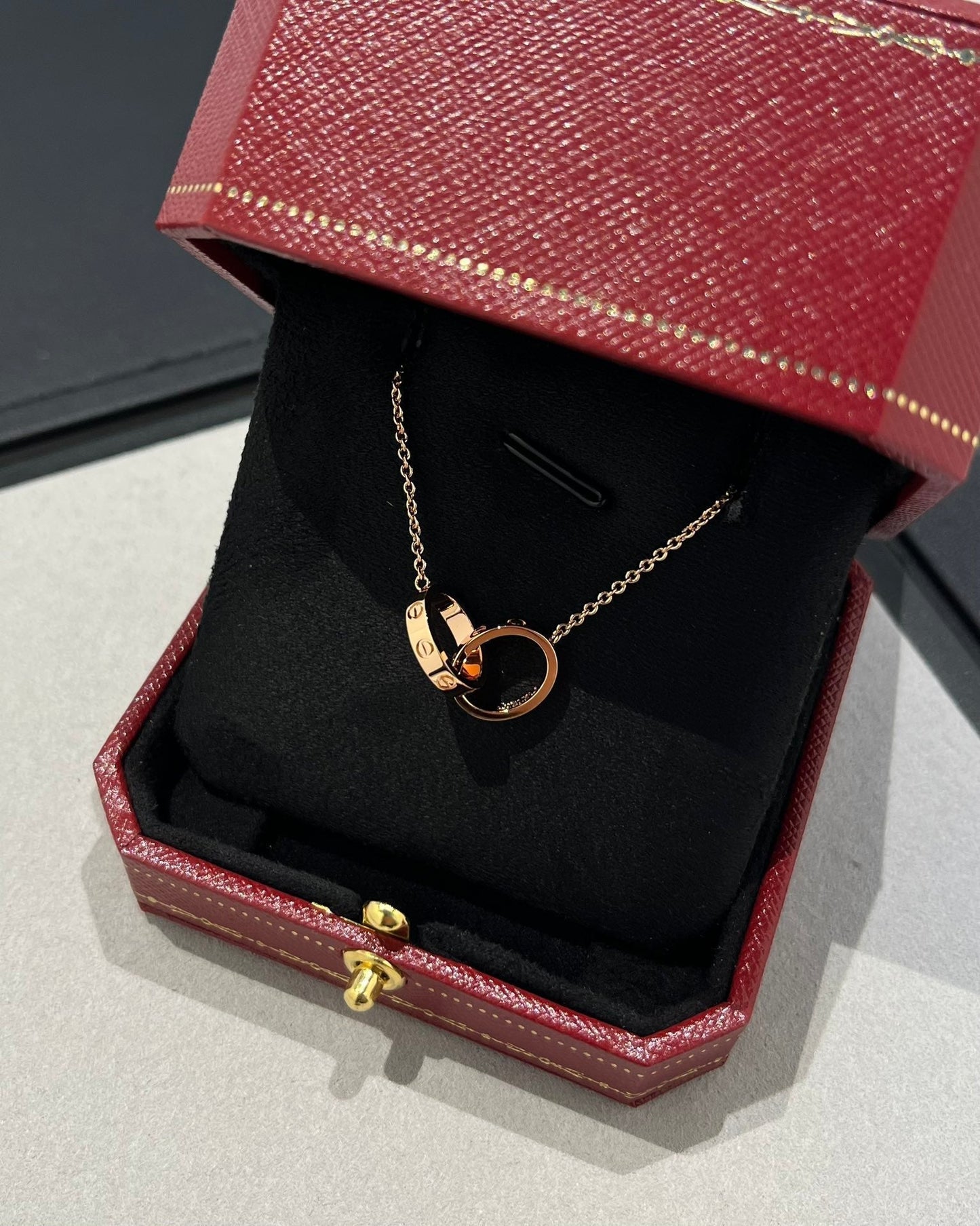 [CharmAmor]LOVE NECKLACE DOUBLE RING PINK GOLD