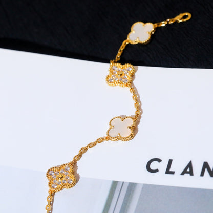[CharmAmor]CLOVER BRACELET 5 MOTIF WHITE MOP DIAMOND