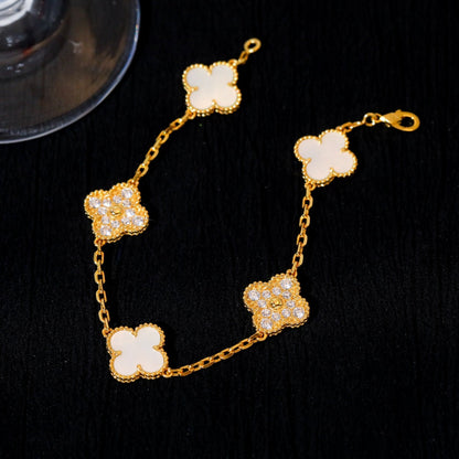 [CharmAmor]CLOVER BRACELET 5 MOTIF WHITE MOP DIAMOND