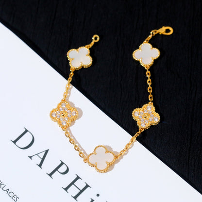 [CharmAmor]CLOVER BRACELET 5 MOTIF WHITE MOP DIAMOND