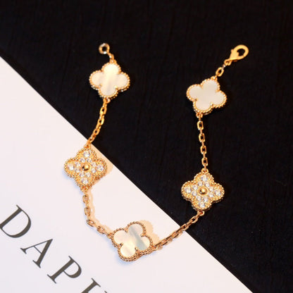 [CharmAmor]CLOVER BRACELET 5 MOTIF WHITE MOP DIAMOND