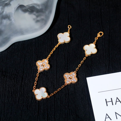 [CharmAmor]CLOVER BRACELET 5 MOTIF WHITE MOP DIAMOND