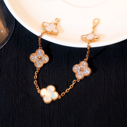 [CharmAmor]CLOVER BRACELET 5 MOTIF WHITE MOP DIAMOND