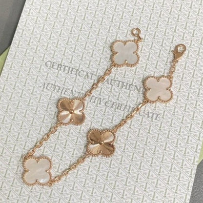 [CharmAmor]CLOVER BRACELET 5 MOTIF WHITE MOP PINK GOLD