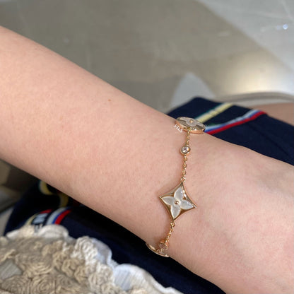 [CharmAmor]STAR AND SUN 4 MOTIF WHITE MOP PINK GOLD BRACELET