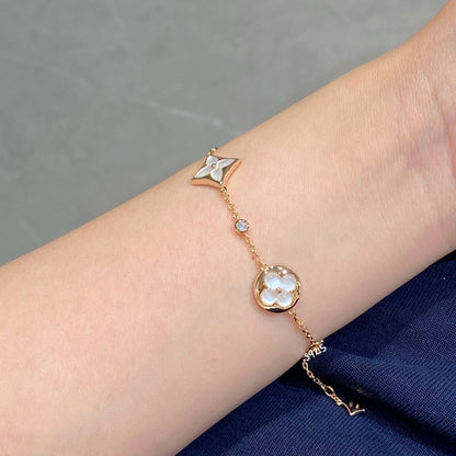 [CharmAmor]STAR AND SUN 4 MOTIF WHITE MOP PINK GOLD BRACELET