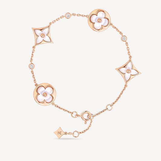 [CharmAmor]STAR AND SUN 4 MOTIF WHITE MOP PINK GOLD BRACELET