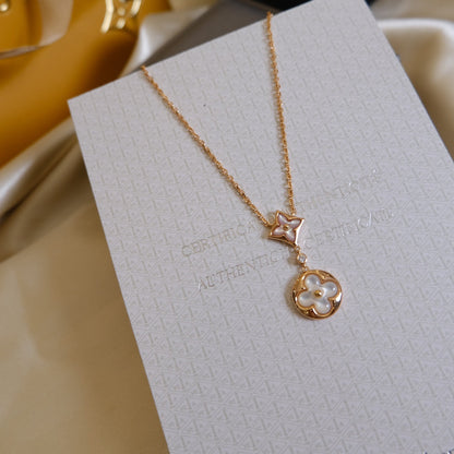 [CharmAmor]STAR AND SUN WHITE MOP 2 MOTIF PINK GOLD NECKLACE