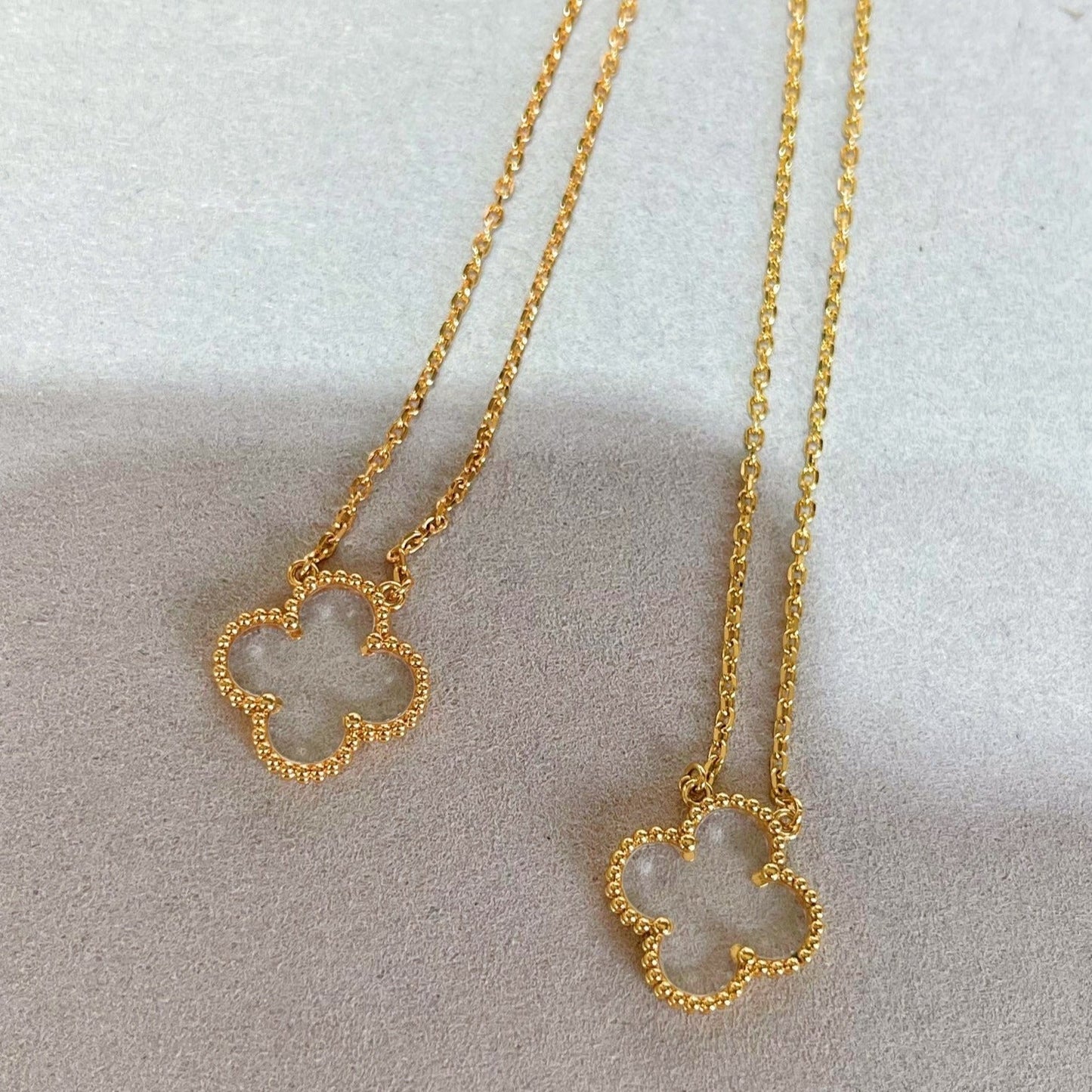 [CharmAmor]CLOVER ROCK CRYSTAL ROSE GOLD NECKLACE