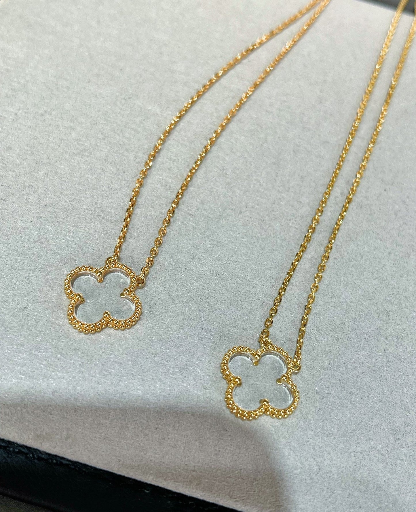 [CharmAmor]CLOVER ROCK CRYSTAL ROSE GOLD NECKLACE
