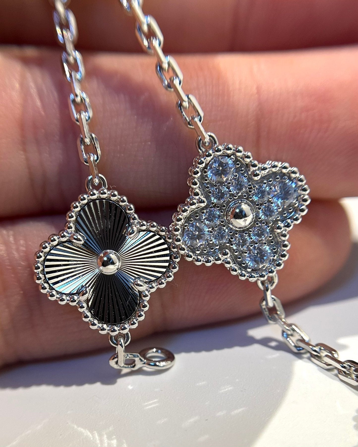 [CharmAmor]CLOVER 5 MOTIF SILVER DIAMOND BRACELET