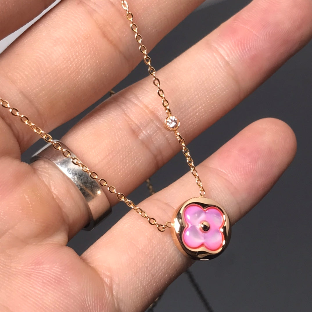 [CharmAmor]COLOR BLOSSOM PINK MOP SUN GOLD NECKLACE