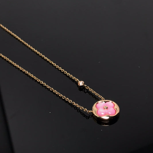 [CharmAmor]COLOR BLOSSOM PINK MOP SUN GOLD NECKLACE
