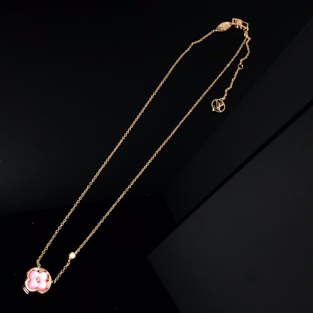 [CharmAmor]COLOR BLOSSOM PINK MOP SUN GOLD NECKLACE