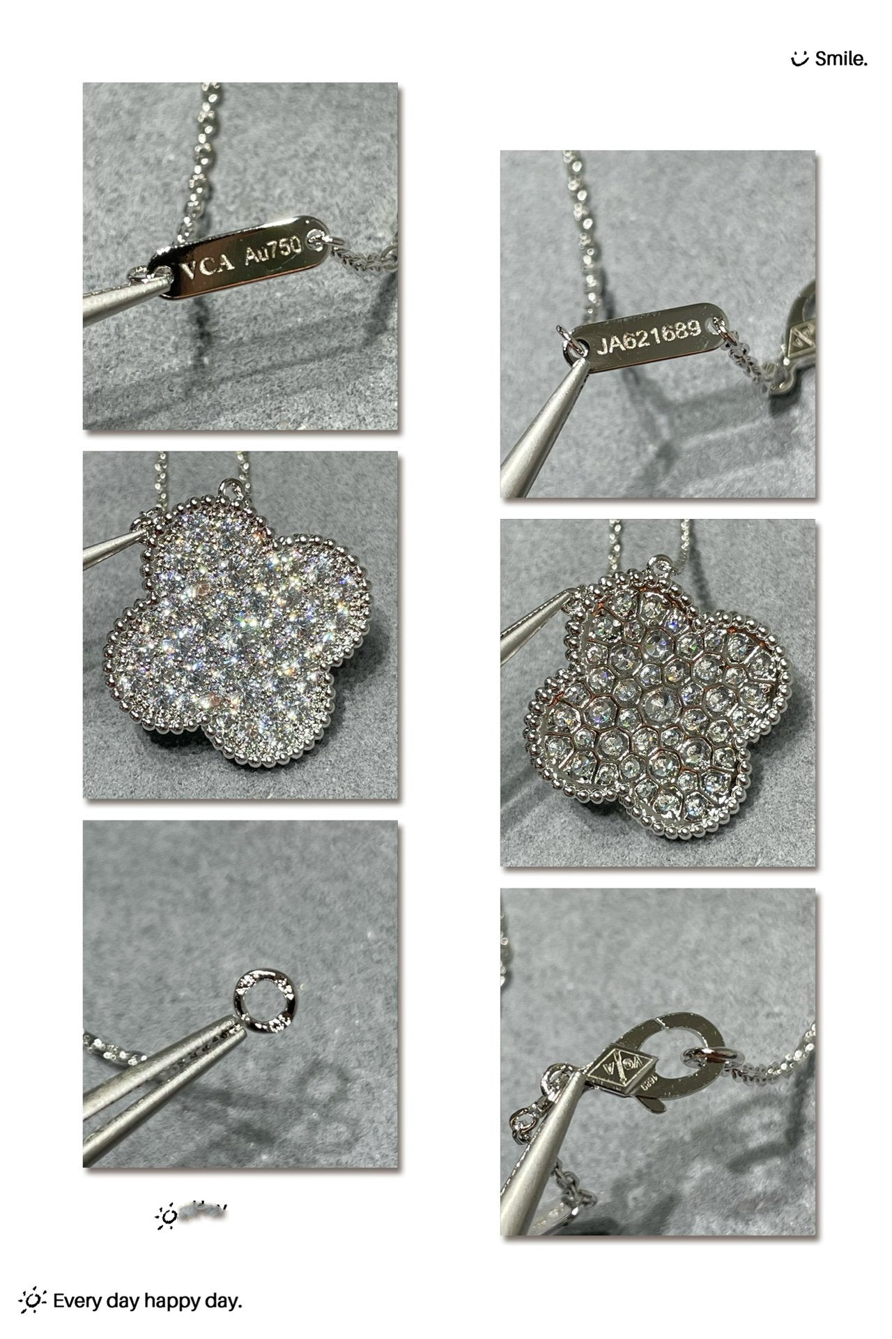 [CharmAmor]CLOVER 25MM LARGE PENDANT DIAMOND PAVED SILVER NECKLACE
