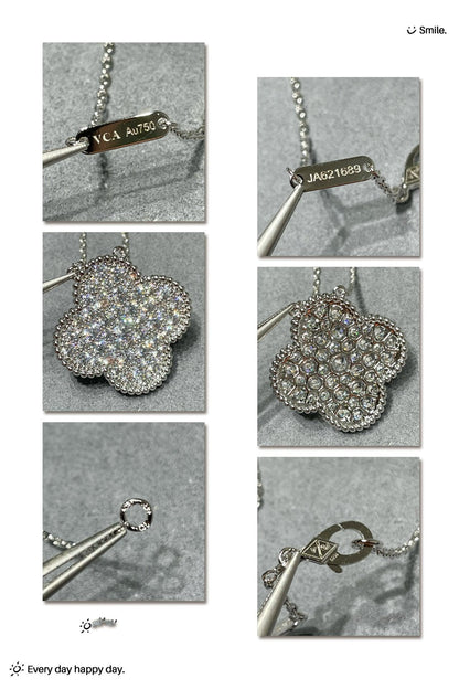 [CharmAmor]CLOVER 25MM LARGE PENDANT DIAMOND PAVED SILVER NECKLACE