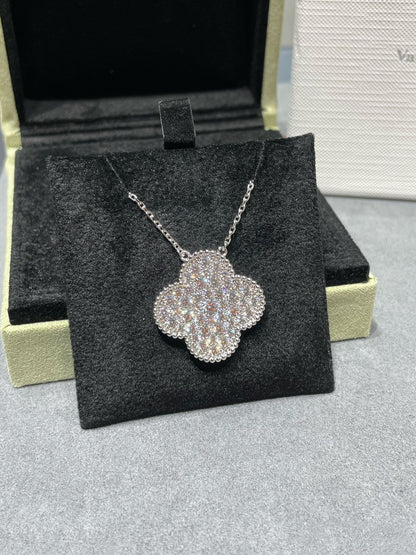 [CharmAmor]CLOVER 25MM LARGE PENDANT DIAMOND PAVED SILVER NECKLACE