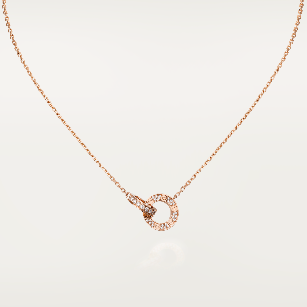 [CharmAmor]LOVE 7.6MM NECKLACE ROSE GOLD AND SILVER  FULL DIAMOND