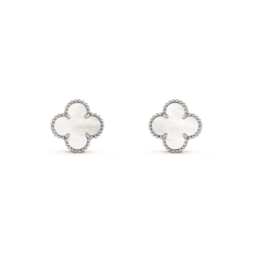 [CharmAmor]CLOVER MEDIUM 1 MOTIFS  WHITE MOP EARRINGS SILVER