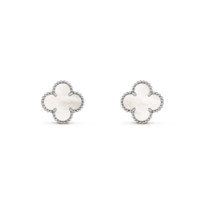[CharmAmor]CLOVER MEDIUM 1 MOTIFS  WHITE MOP EARRINGS SILVER