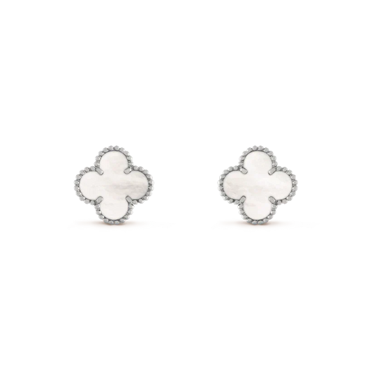 [CharmAmor]CLOVER MEDIUM 1 MOTIFS  WHITE MOP EARRINGS SILVER