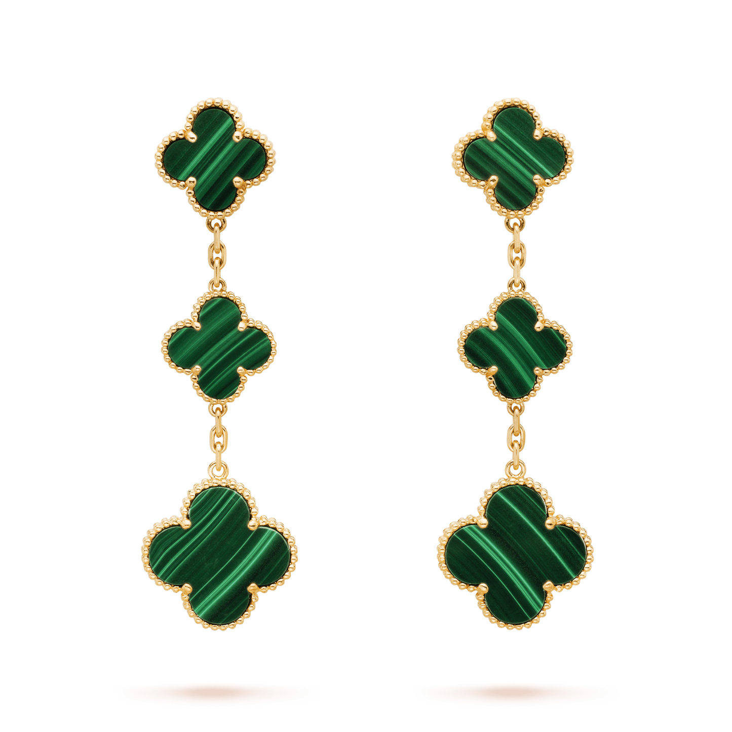 [CharmAmor]CLOVER MALACHITE 3 MOTIFS GOLD