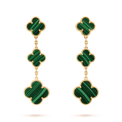 [CharmAmor]CLOVER MALACHITE 3 MOTIFS GOLD