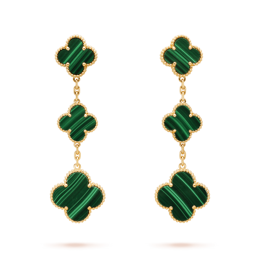 [CharmAmor]CLOVER MALACHITE 3 MOTIFS GOLD