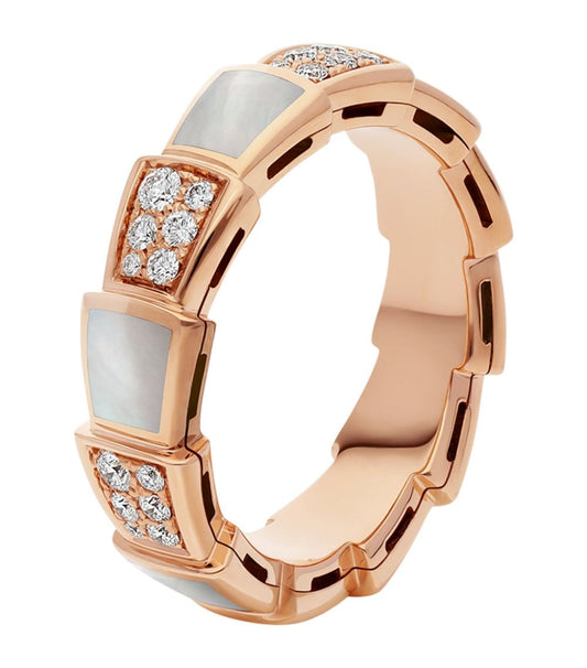 [CharmAmor]SERPENTI RING PINK GOLD MOP DIAMOND PAVED 4MM