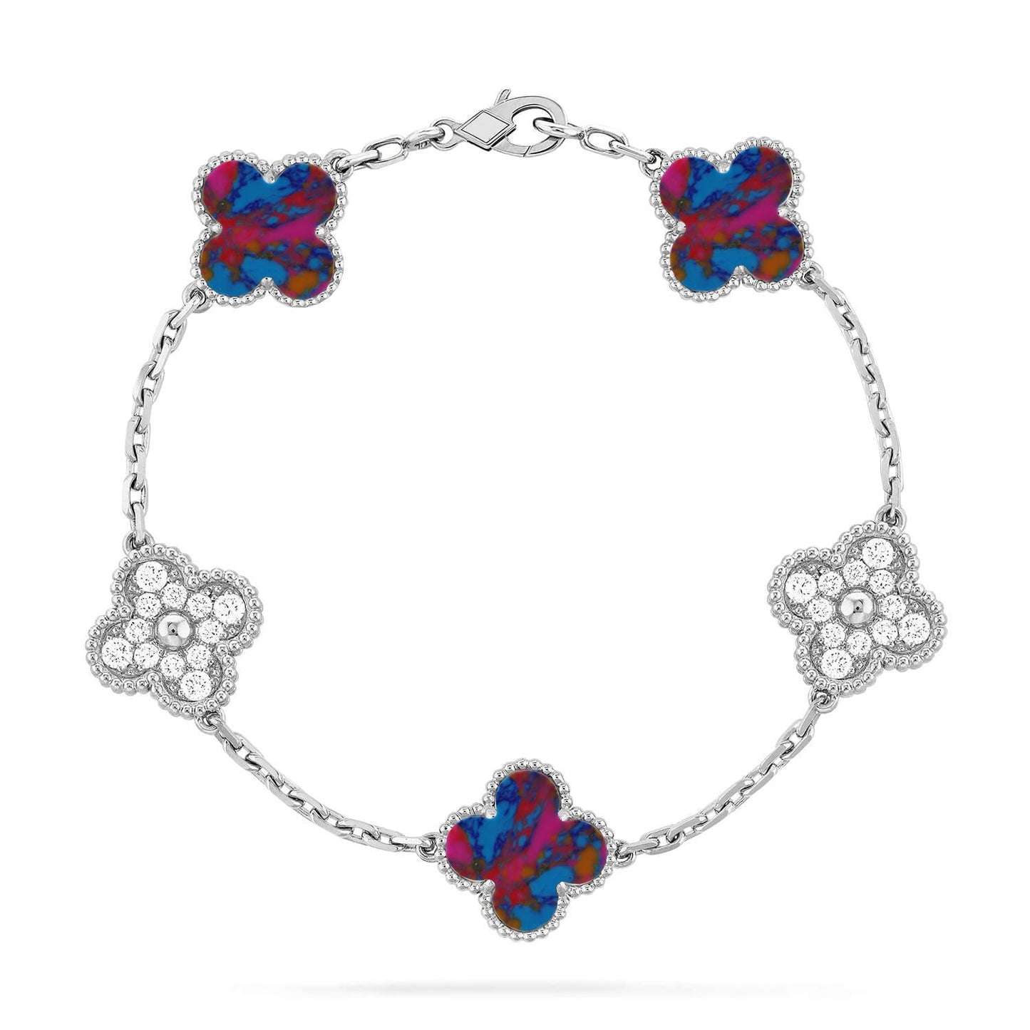 [CharmAmor] CLOVER 5 MOTIF COLOR GEMSTONES BRACELET COLLECTION
