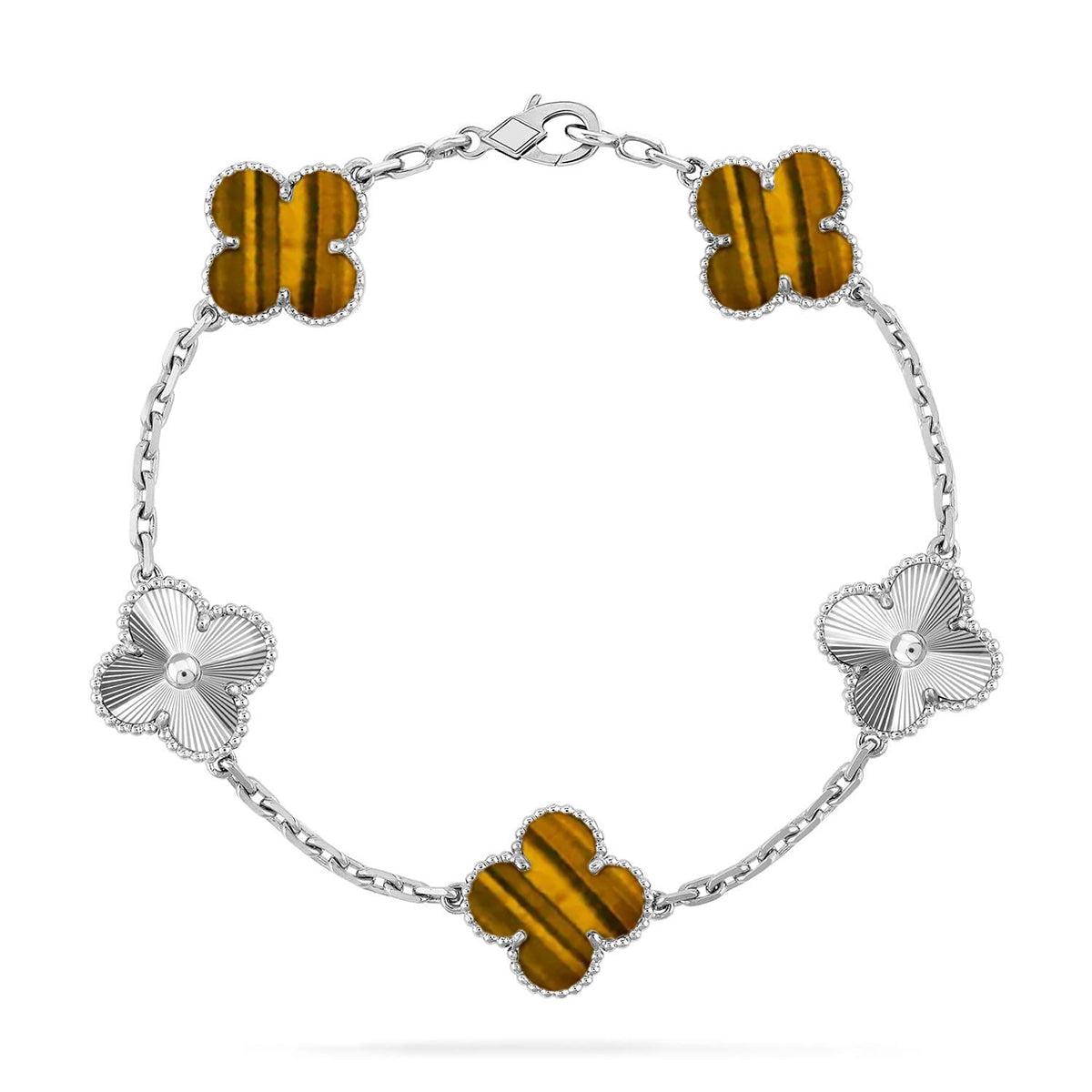 [CharmAmor] CLOVER 5 MOTIFS TIGER EYE BRACELET COLLECTION